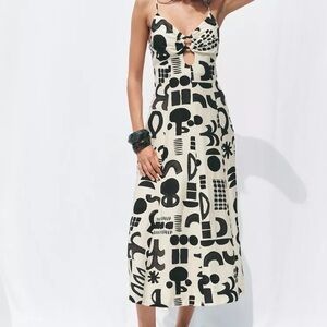 Zara Abstract Print Black & White Cutout Maxi Dress
